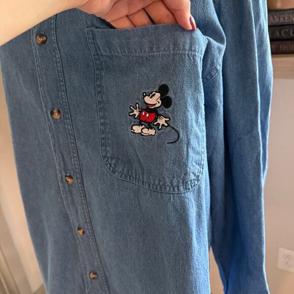 Mickey Mouse Graphic Denim Long Sleeve Button Down Shirt Womens Medium Relaxed - Picture 3 of 10